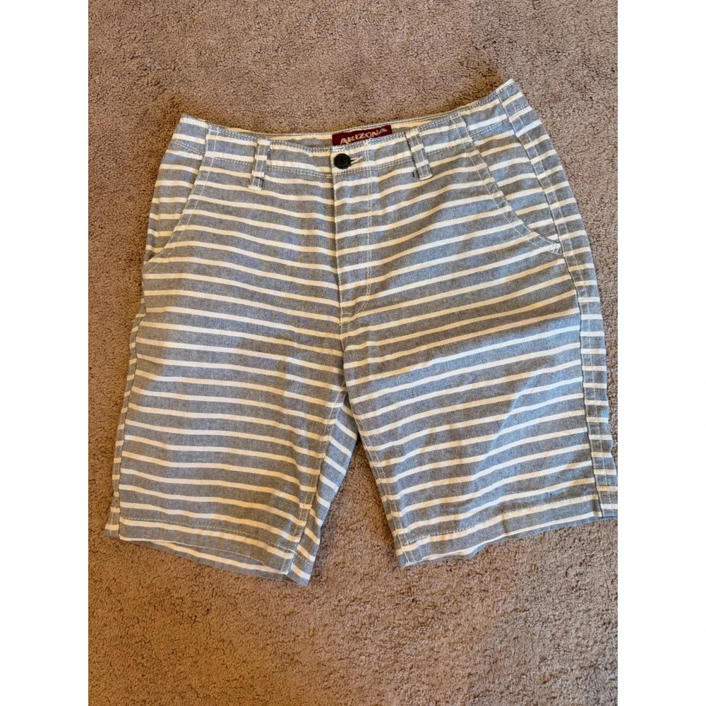 Arizona Jean Co Men Blue White Striped Chino Shorts Sz 31 Nautical Preppy Resort